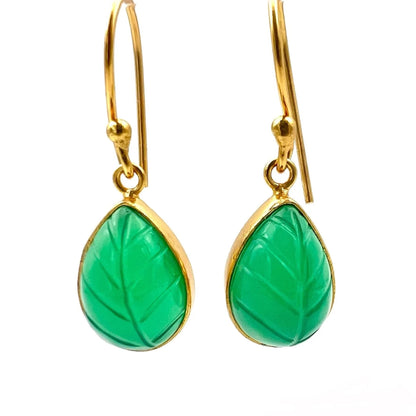 ojigi boucles d'oreilles dormeuses feuille onyx verte