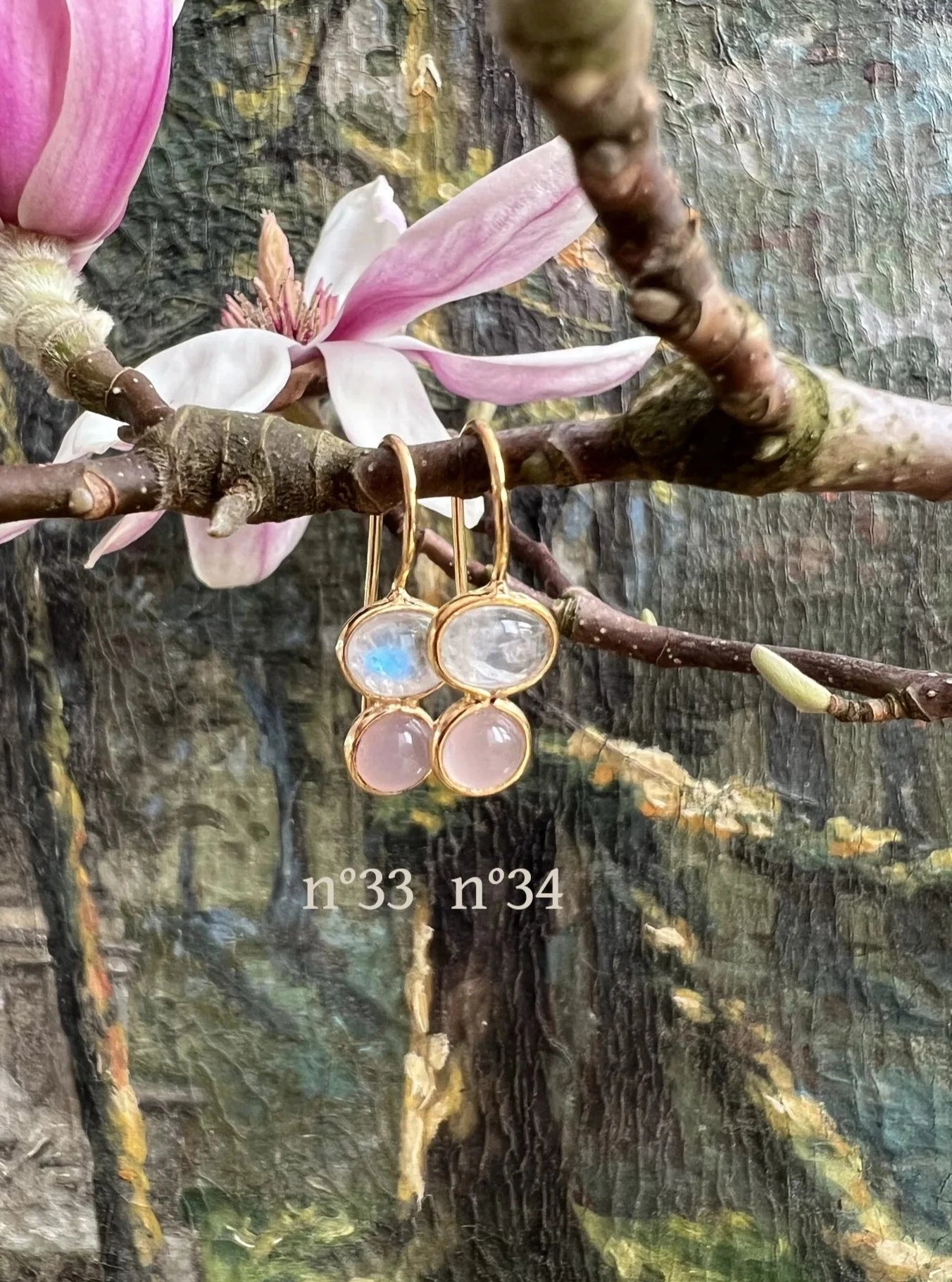 ojigi boucles d'oreilles opale rose pierre de lune