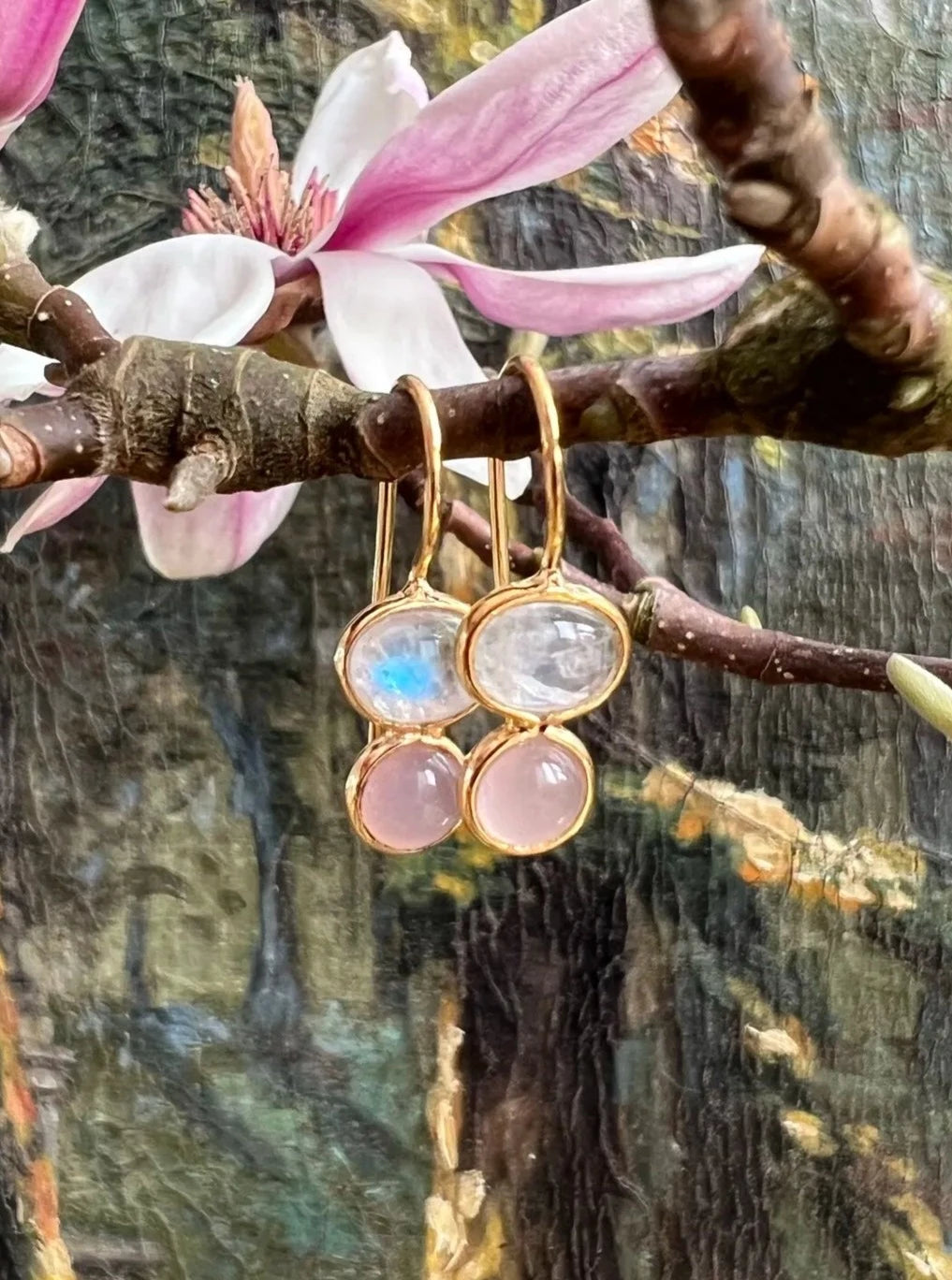 ojigi boucles d'oreilles opale rose pierre de lune