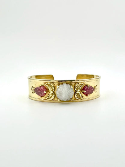 ojigi jonc pomponette pierre de lune tourmaline rose