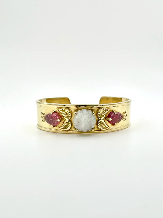 ojigi jonc pomponette pierre de lune tourmaline rose