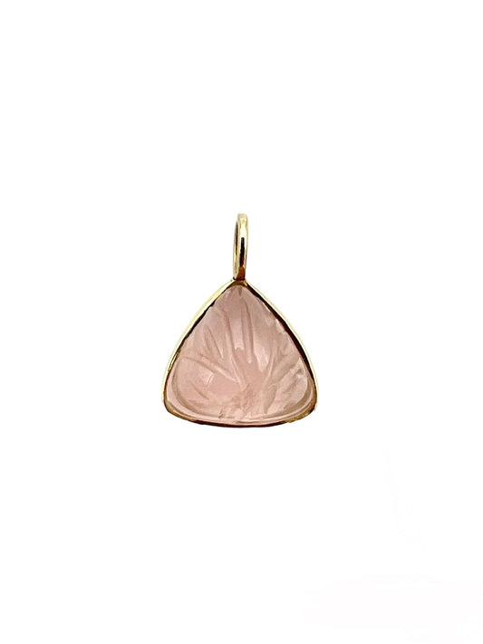 ojigi pendentif carving stone feuille trianglulaire quartz rose