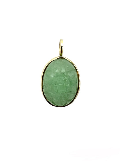ojigi pendentif carving stone fleur ovale jade