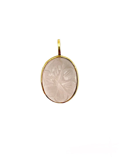 ojigi pendentif carving stone fleur ovale quartz rose