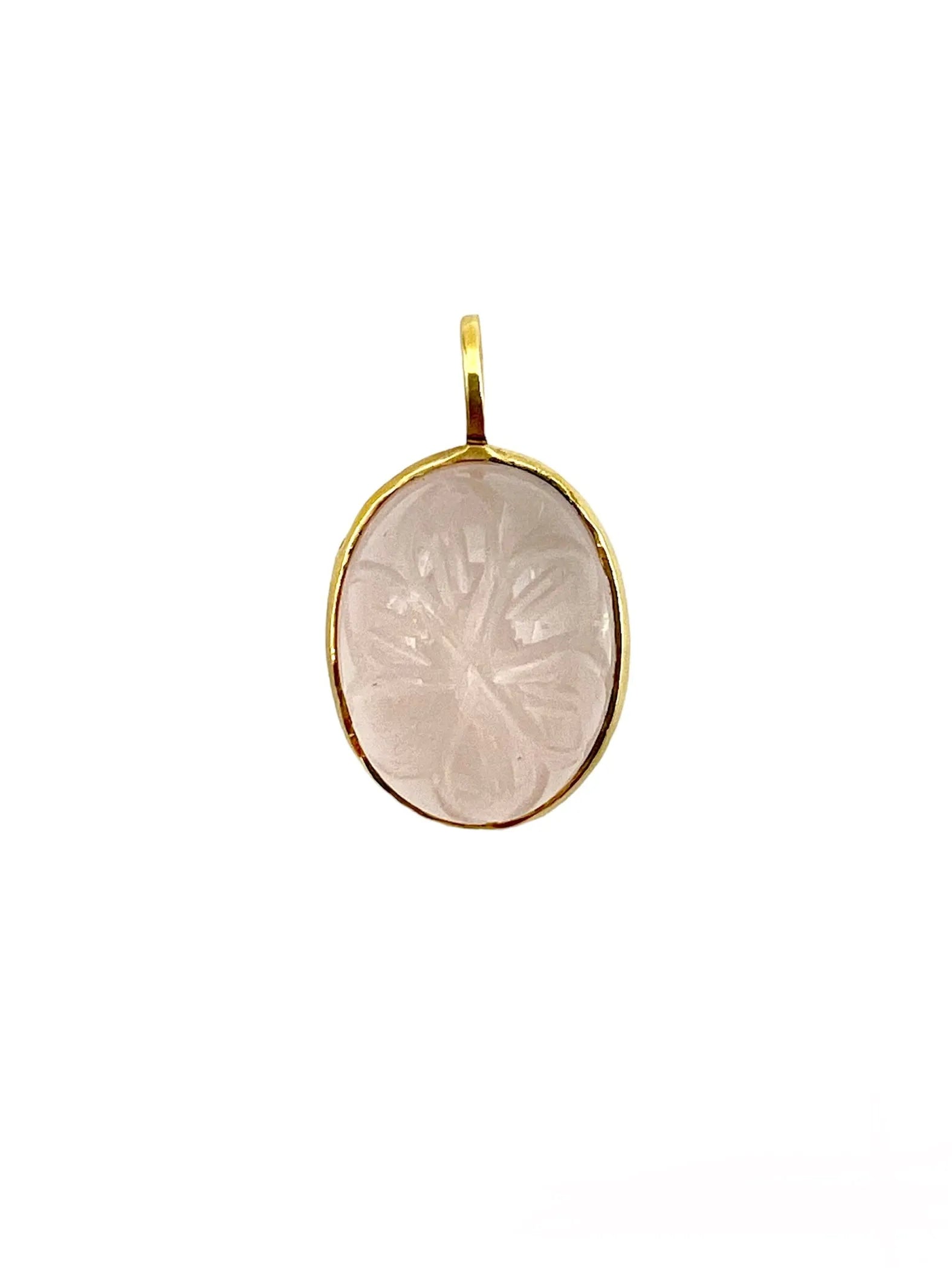 ojigi pendentif carving stone fleur ovale quartz rose